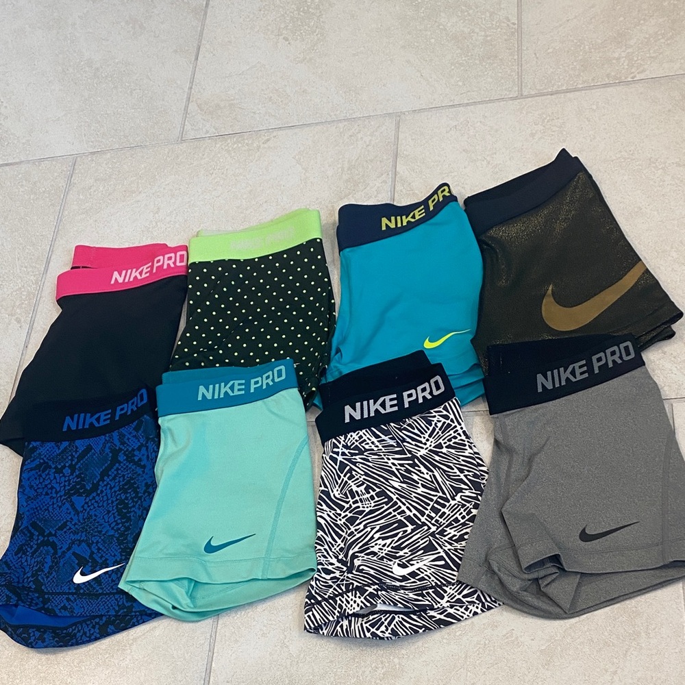 Nike Girls' Athletic Shorts Pack - Teal, Gray, Black, Blue, Pink Accents